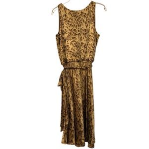 Donna Morgan Petites 100% Silk Animal Print Sleeveless Midi Dress Quiet Luxury